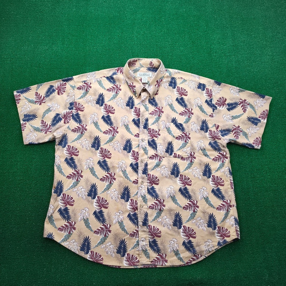 Natural Issue Hawaiian Shirt Mens 2XL Tan Tropical Leaf Print Cotton Aloha - Picture 1 of 8